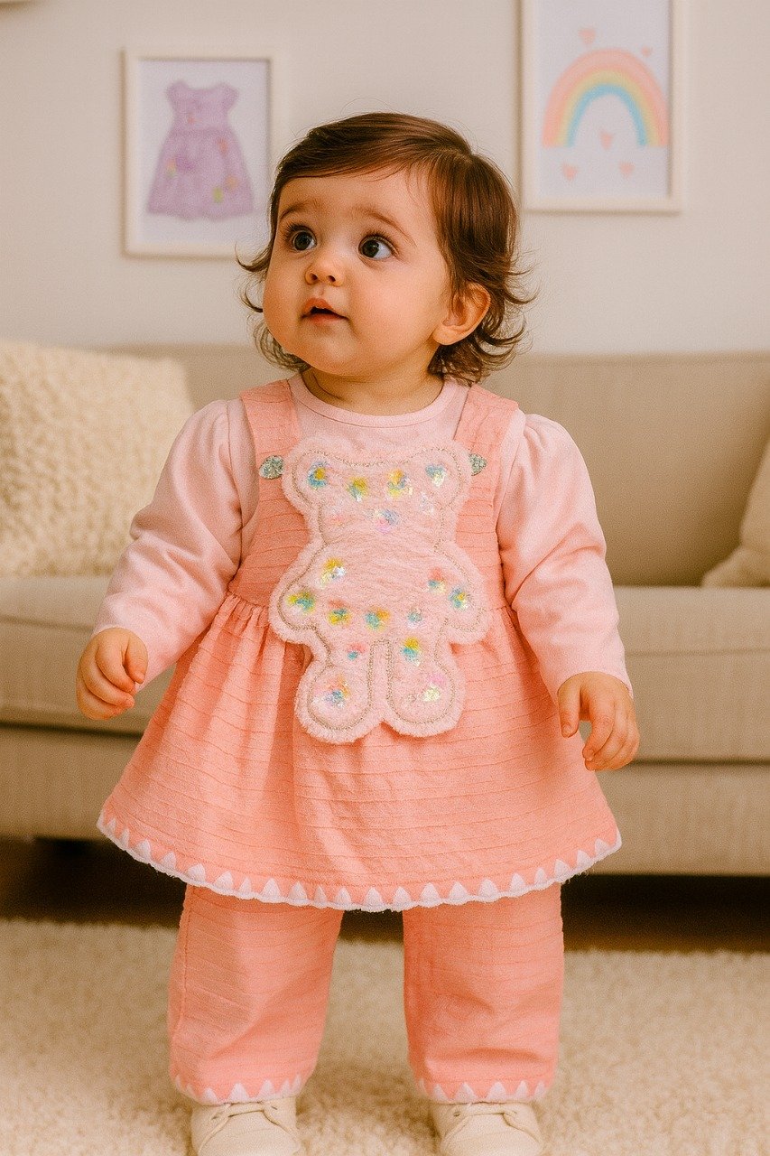 Baby girl 3D bear frock (3months-to-9months)