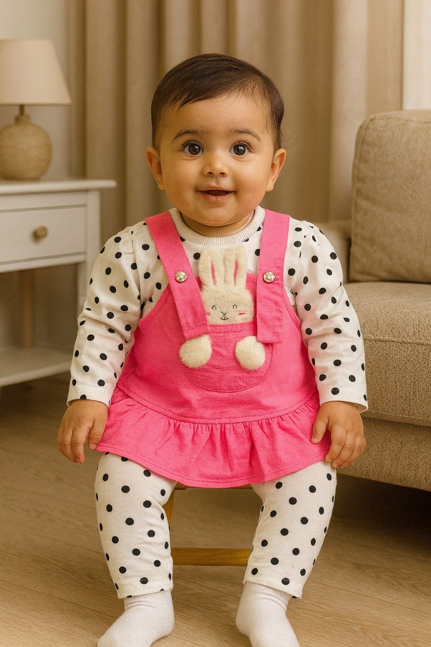 Baby girl 3pc polka dot inner frock (3months-to-9months)