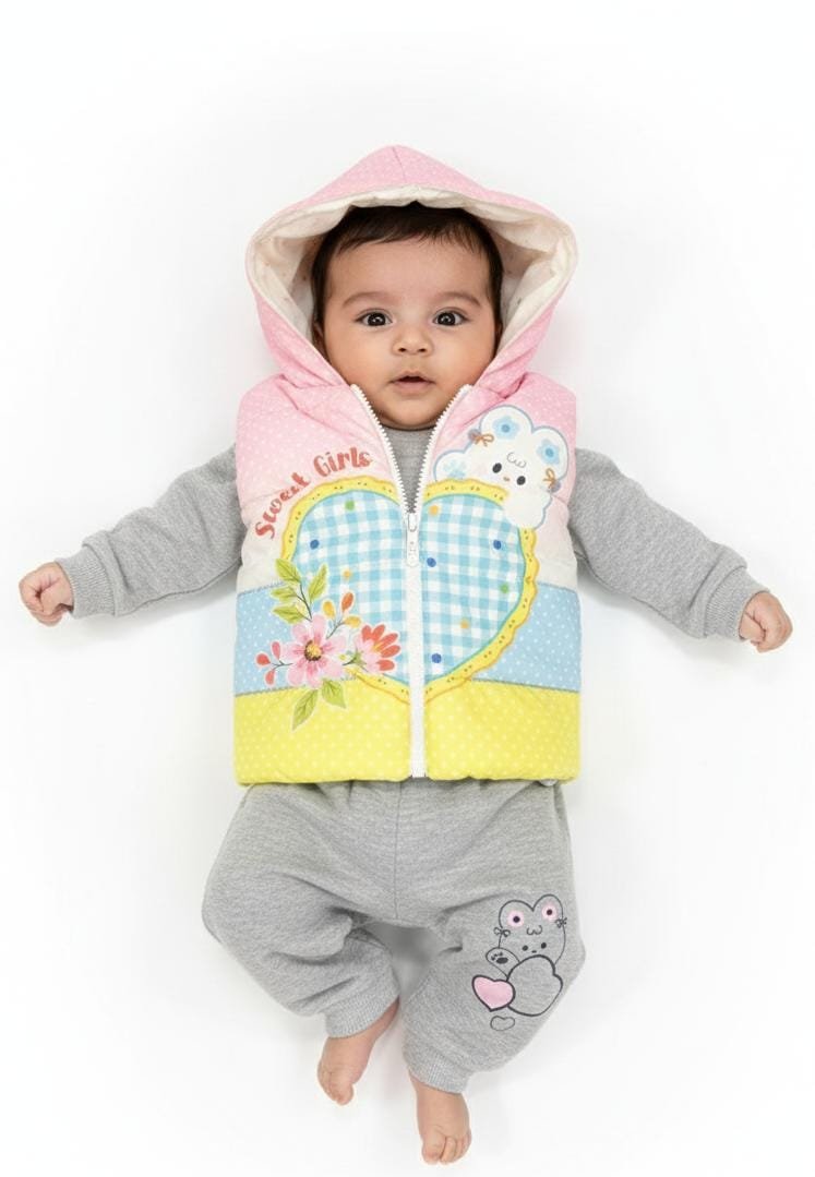 Cozy 3-Piece Winter Set for Baby Girl | Knit Dress + Puffer Jacket + Leggings | Newborn Outfit (0-3 Months) - Image 3