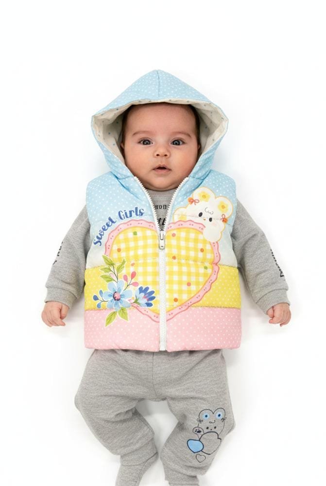 Cozy 3-Piece Winter Set for Baby Girl | Knit Dress + Puffer Jacket + Leggings | Newborn Outfit (0-3 Months) - Image 2