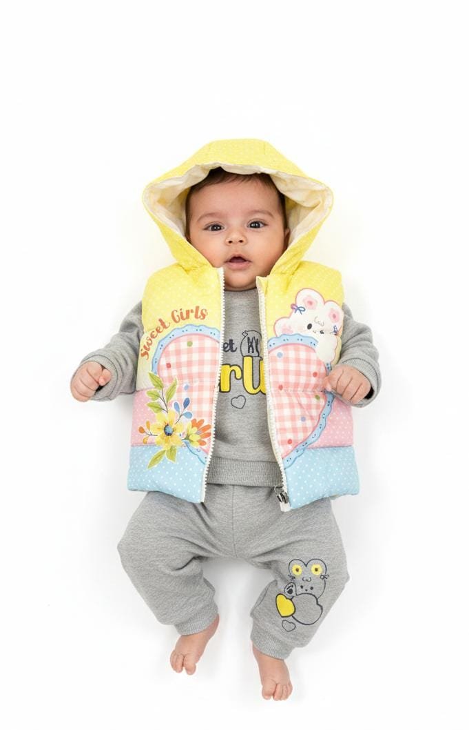 Cozy 3-Piece Winter Set for Baby Girl | Knit Dress + Puffer Jacket + Leggings | Newborn Outfit (0-3 Months)